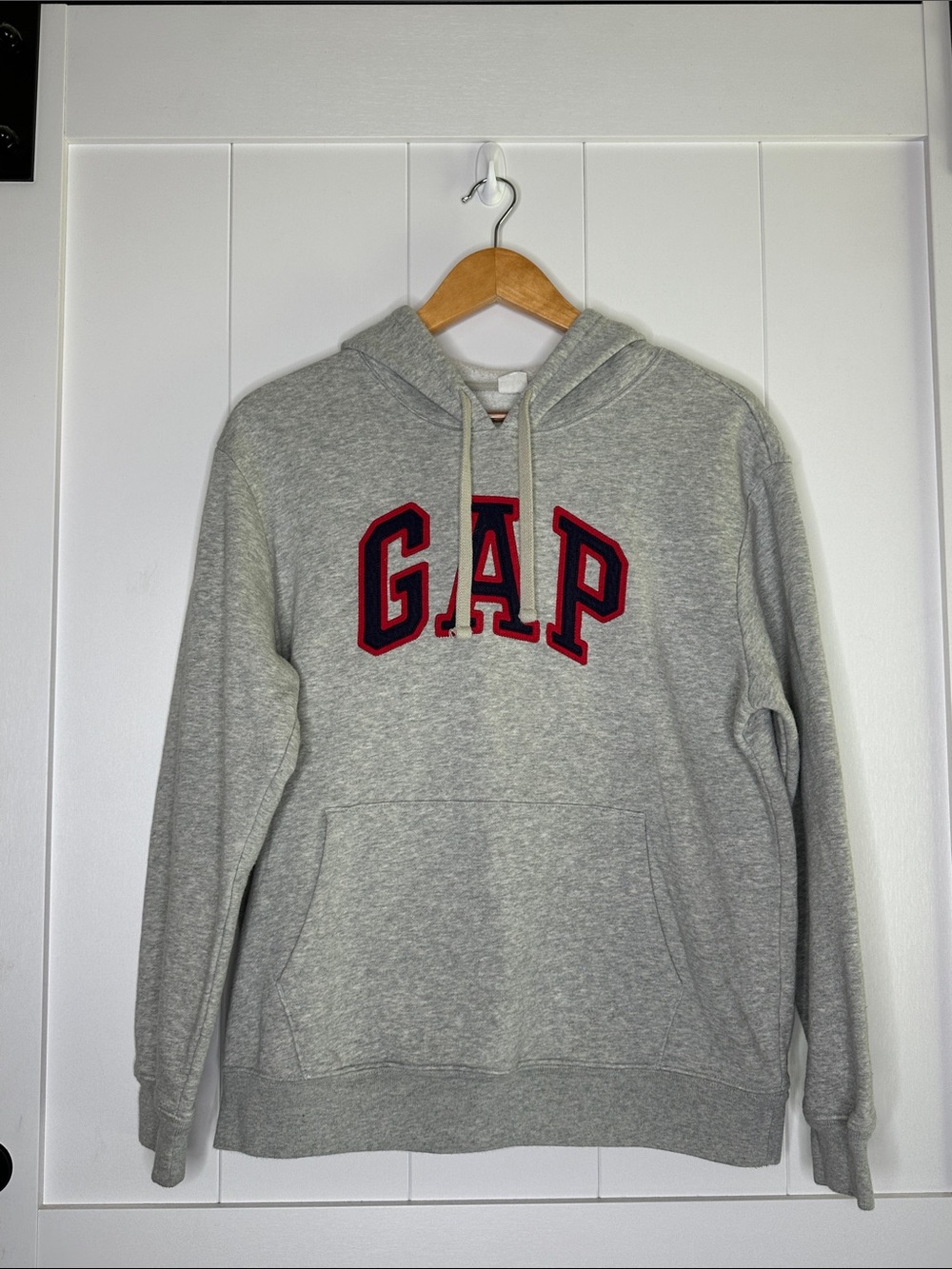GAP Light Gray Hoodie with Red Navy-Trim Logo Size Medium